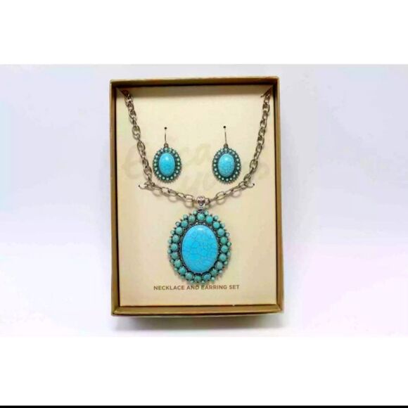 Erica Lyons Turquoise Pendant Necklace & Earring Set NWT 18" - Picture 1 of 1